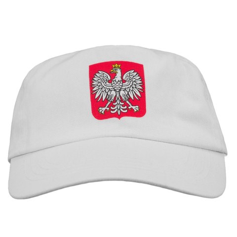 Biała, bawełniana czapka z daszkiem-bejsbolówka z godłem Polski