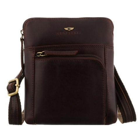 Brązowa, skórzana listonoszka męska zawieszona na regulowanym pasku - Peterson