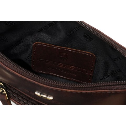 Brązowa, skórzana listonoszka męska zawieszona na regulowanym pasku - Peterson