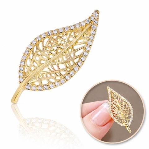 Broszka ozdobna - złoty liść z cyrkoniami BZ212