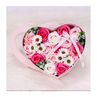 Bukiet Zapachowych Kwiatów Mydlanych w Pudełku Serce – Róże Mydlane Prezent BUK01R