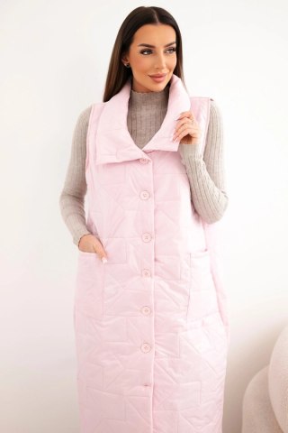 Kamizelka damska pikowana długa z kieszeniami i stójką cukierkowy róż