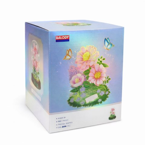 model hibiskusa z klocków pod kopułą dekoracja