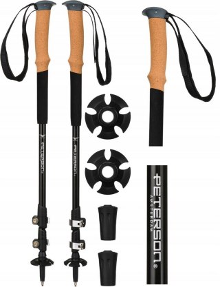 Regulowane, czarne kijki trekkingowe z aluminium - Peterson
