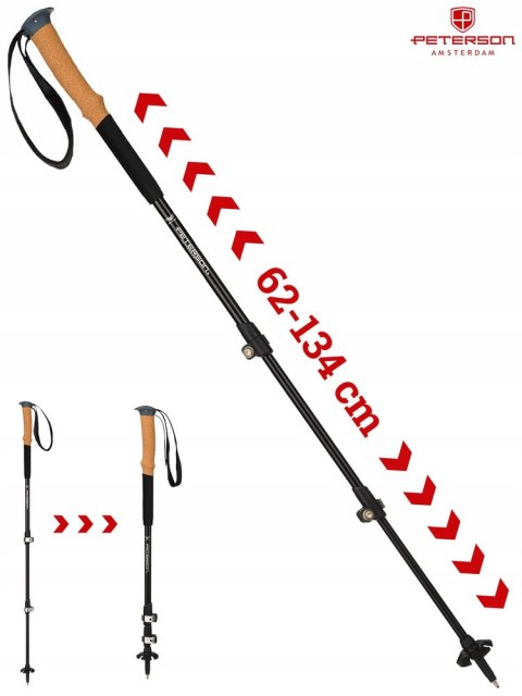 Regulowane, czarne kijki trekkingowe z aluminium - Peterson
