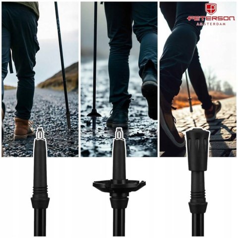 Regulowane, czarne kijki trekkingowe z aluminium - Peterson