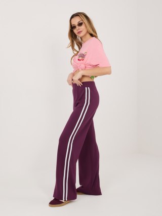 Śliwkowe Spodnie Dresowe Damskie Lampasy RELEVANCE