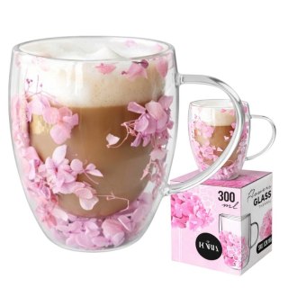 Szklanka Termiczna z Kwiatami w Środku 300 ml – Różowe Hortensje i Gipsówka SZK165