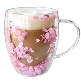 Szklanka Termiczna z Kwiatami w Środku 300 ml – Różowe Hortensje i Gipsówka SZK165