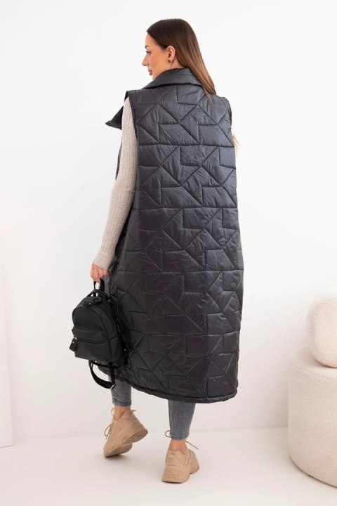 Kamizelka damska pikowana długa z kieszeniami i stójką czarna