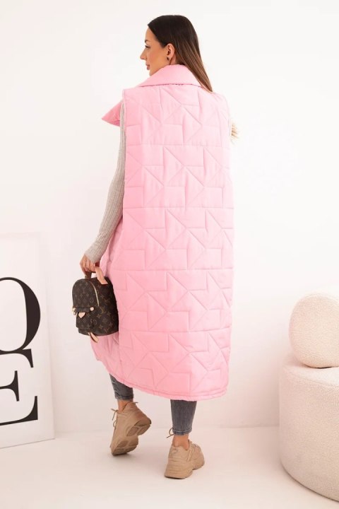 Kamizelka damska pikowana długa z kieszeniami i stójką jasno różowa