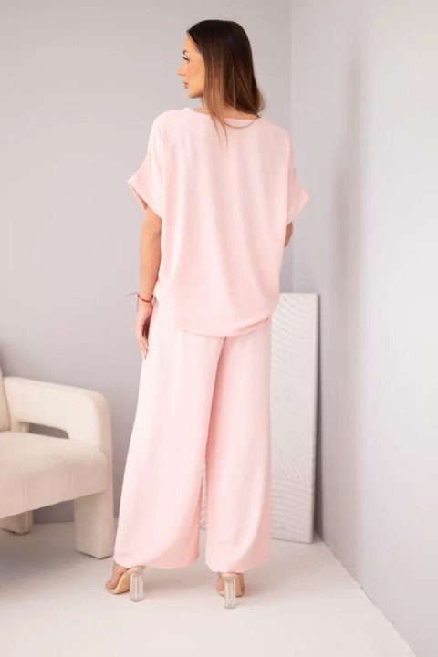 Wiskozowy komplet damski Plus Size pudrowy róż