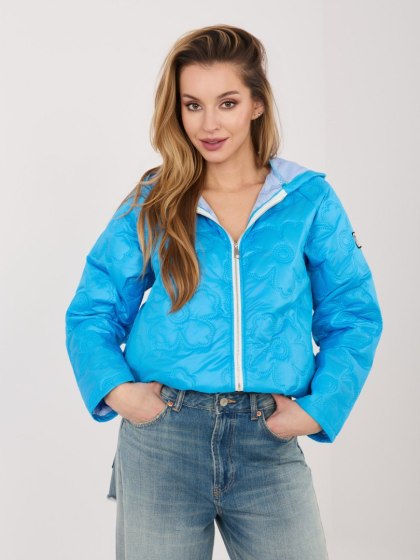 Niebieska Kurtka Przejściowa Damska Pikowana Kwiaty RUE PARIS