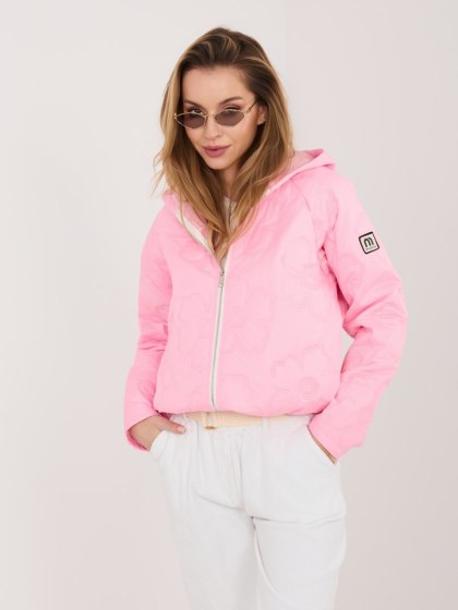 Różowa Kurtka Przejściowa Damska Pikowana Kwiaty RUE PARIS