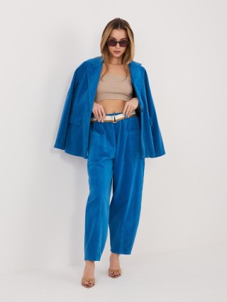 Kobaltowe Sztruksowe Spodnie Damskie Carrot RUE PARIS – Wysoki Stan