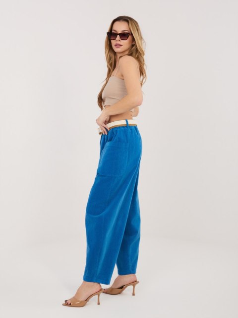 spodnie damskie kobaltowe z paskiem styl casual