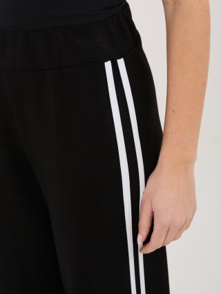 Czarne Spodnie Dresowe Damskie z Lampasami RELEVANCE