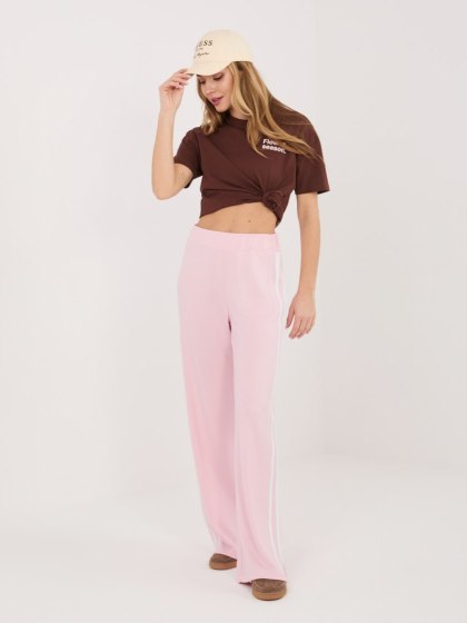 Jasnoróżowe Spodnie Dresowe Damskie z Lampasami RELEVANCE