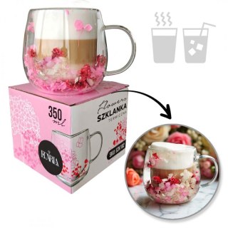 Szklanka termiczna z kwiatami w środku, gipsówka hortensje róż 300 ml 1szt SZK182