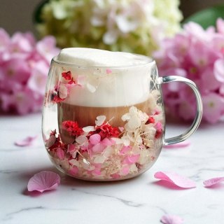 Szklanka termiczna z kwiatami w środku, gipsówka hortensje róż 300 ml 1szt SZK182