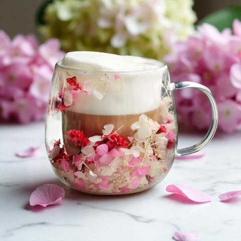 Szklanka termiczna z kwiatami w środku, gipsówka hortensje róż 300 ml 1szt SZK182