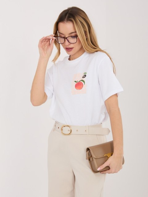 modny biały t shirt damski brzoskwinia
