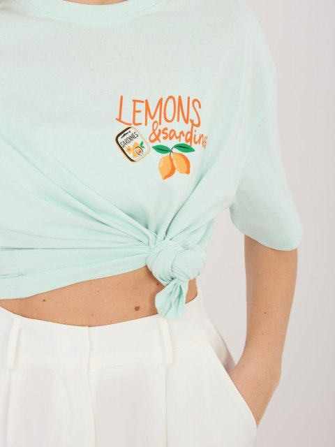 koszulka damska miętowa z nadrukiem cytryny