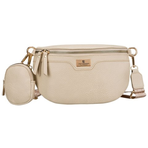 Beżowa saszetka damska ze skóry ekologicznej z doczepianą portmonetką - Peterson