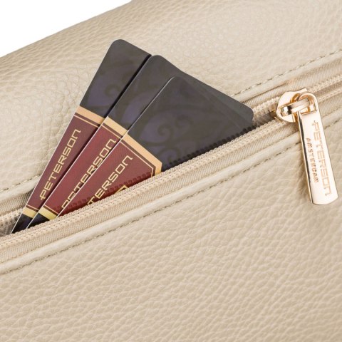 Beżowa saszetka damska ze skóry ekologicznej z doczepianą portmonetką - Peterson