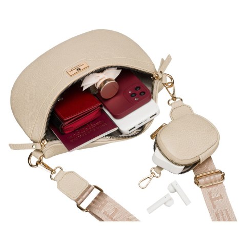 Beżowa saszetka damska ze skóry ekologicznej z doczepianą portmonetką - Peterson