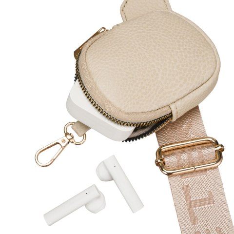 Beżowa saszetka damska ze skóry ekologicznej z doczepianą portmonetką - Peterson