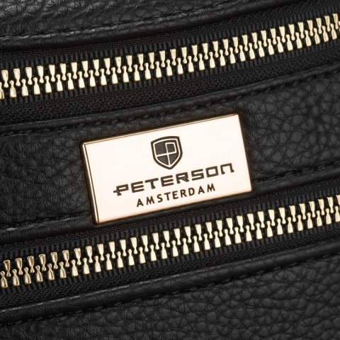 Czarna saszetka damska ze skóry ekologicznej, jednokomorowa - Peterson