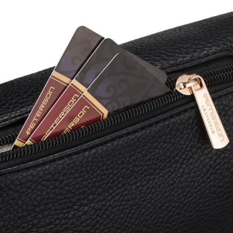 Czarna saszetka damska ze skóry ekologicznej, jednokomorowa - Peterson