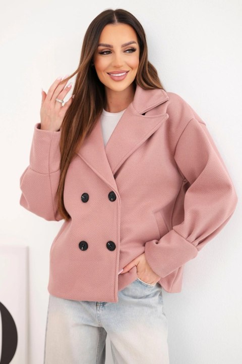 Kurtka damska krótka dwurzędowa z kołnierzem ciemno różowa