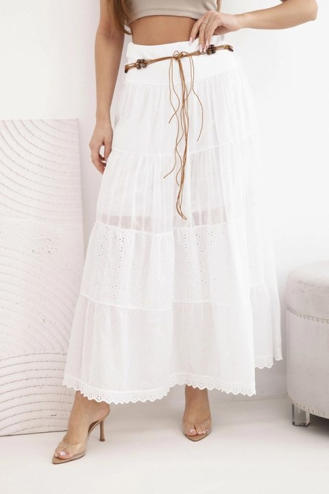 Spódnica damska maxi bawełniana z ażurowym haftem i elastycznym pasem biała
