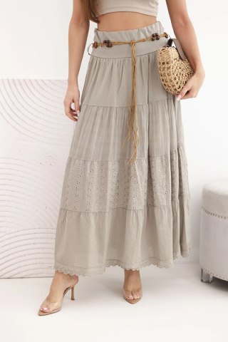 Spódnica damska maxi bawełniana z ażurowym haftem i elastycznym pasem fango