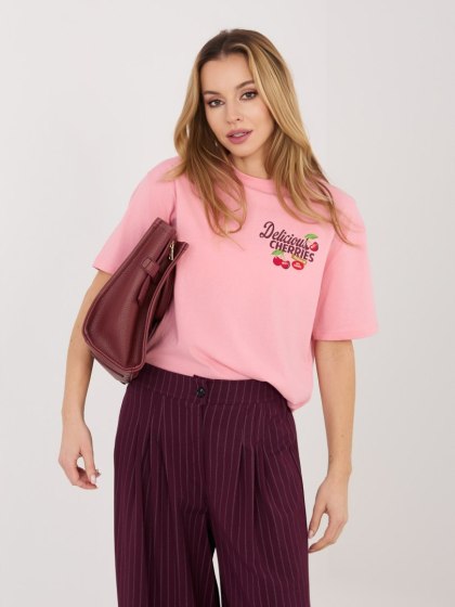 Różowy T-Shirt Damski Cherries SUBLEVEL Bawełniany