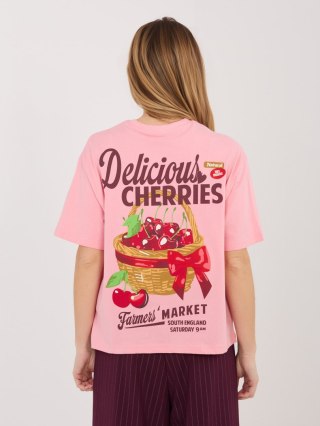 Różowy T-Shirt Damski Cherries SUBLEVEL Bawełniany