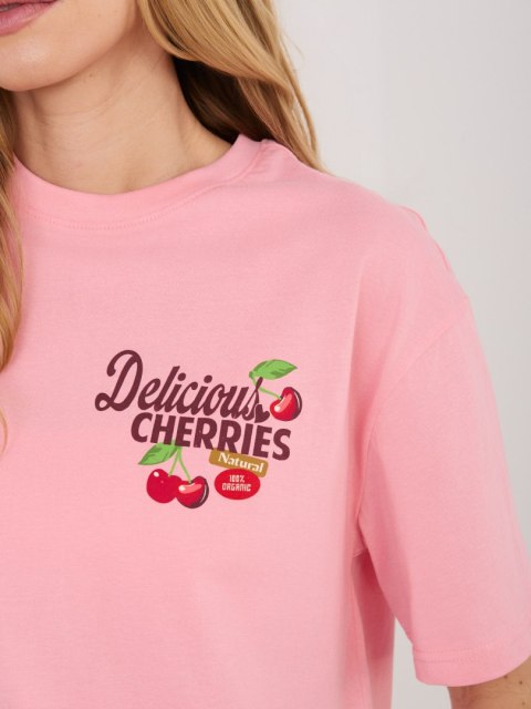 różowy t shirt bawełniany damski sublevel