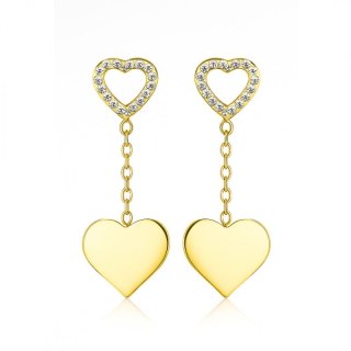 Kolczyki ze stali szlachetnej pozłacane 14k złotem, wiszące Serca KST3460