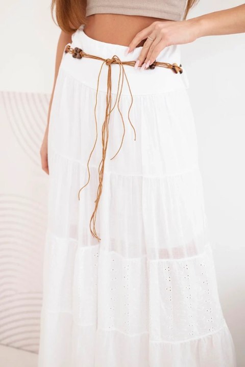 Spódnica damska maxi bawełniana z ażurowym haftem i elastycznym pasem biała