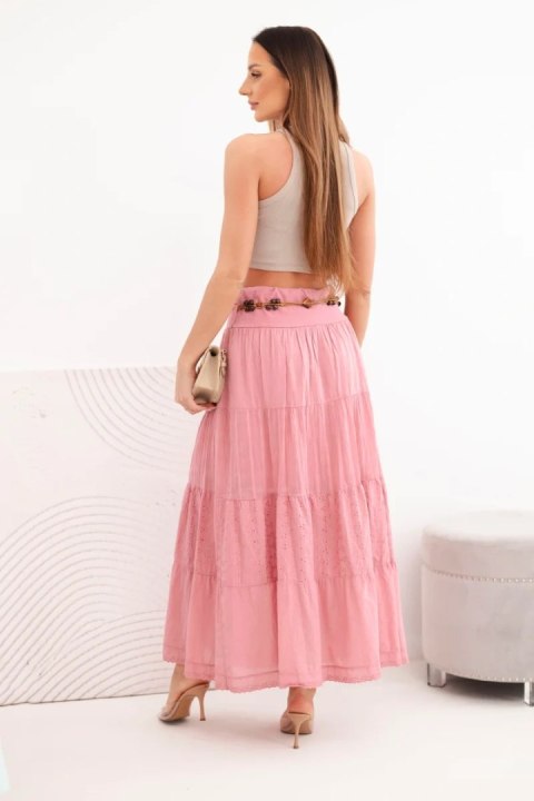 Spódnica damska maxi bawełniana z ażurowym haftem i elastycznym pasem ciemno różowa