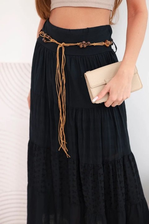 Spódnica damska maxi bawełniana z ażurowym haftem i elastycznym pasem czarna