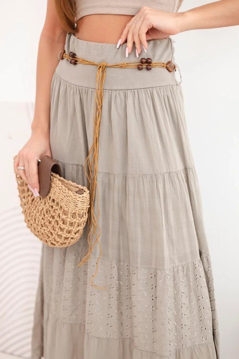 Spódnica damska maxi bawełniana z ażurowym haftem i elastycznym pasem fango