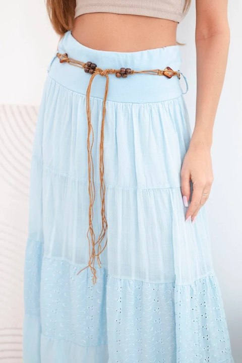 Spódnica damska maxi bawełniana z ażurowym haftem i elastycznym pasem niebieska