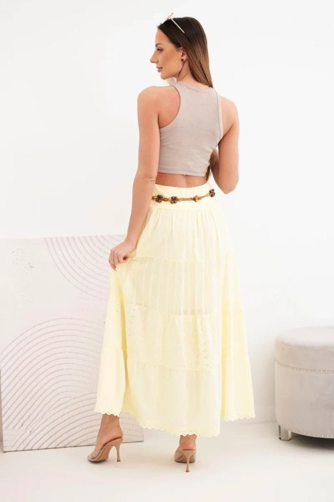 Spódnica damska maxi bawełniana z ażurowym haftem i elastycznym pasem żółta
