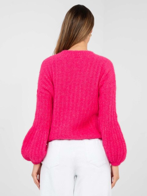 Sweter damski oversize w intensywnym kolorze fuksji Italy Moda