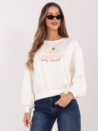 Ecru bluza damska oversize RUE PARIS z haftem i napisami bez kaptura casual