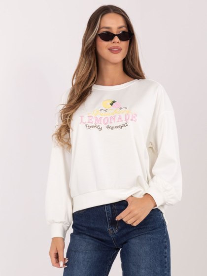 Ecru bluza damska oversize RUE PARIS z haftem i napisami bez kaptura casual