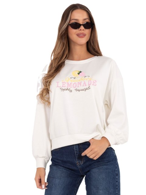 jasna bluza damska oversize bez kaptura casual z nadrukiem lemonade